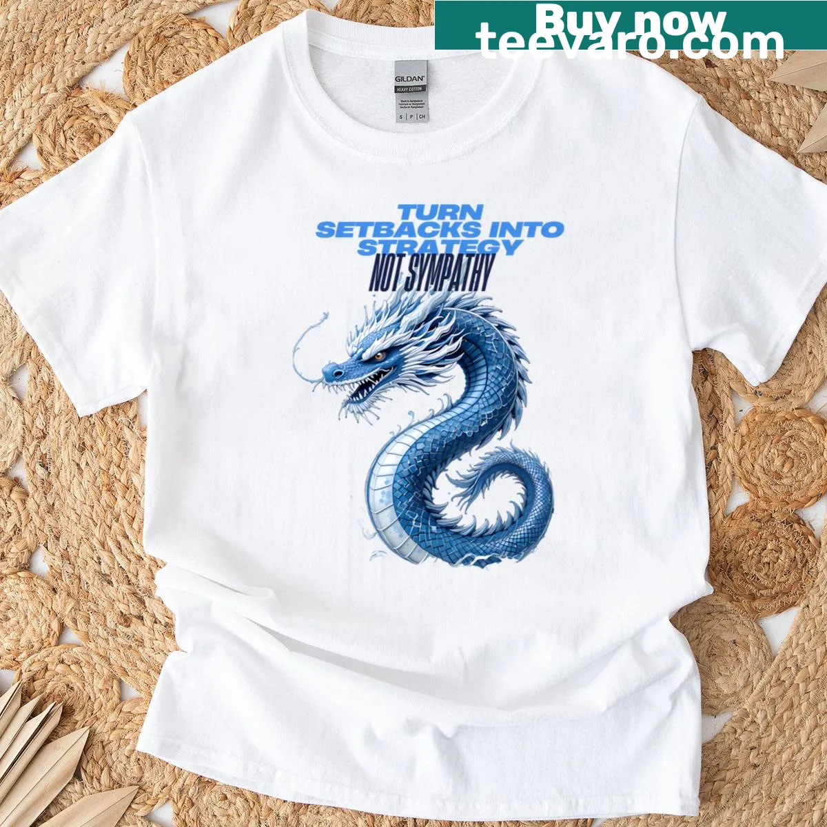 Illustrated dragon T-shirt featuring an inspirational phrase — on a men's t-shirt