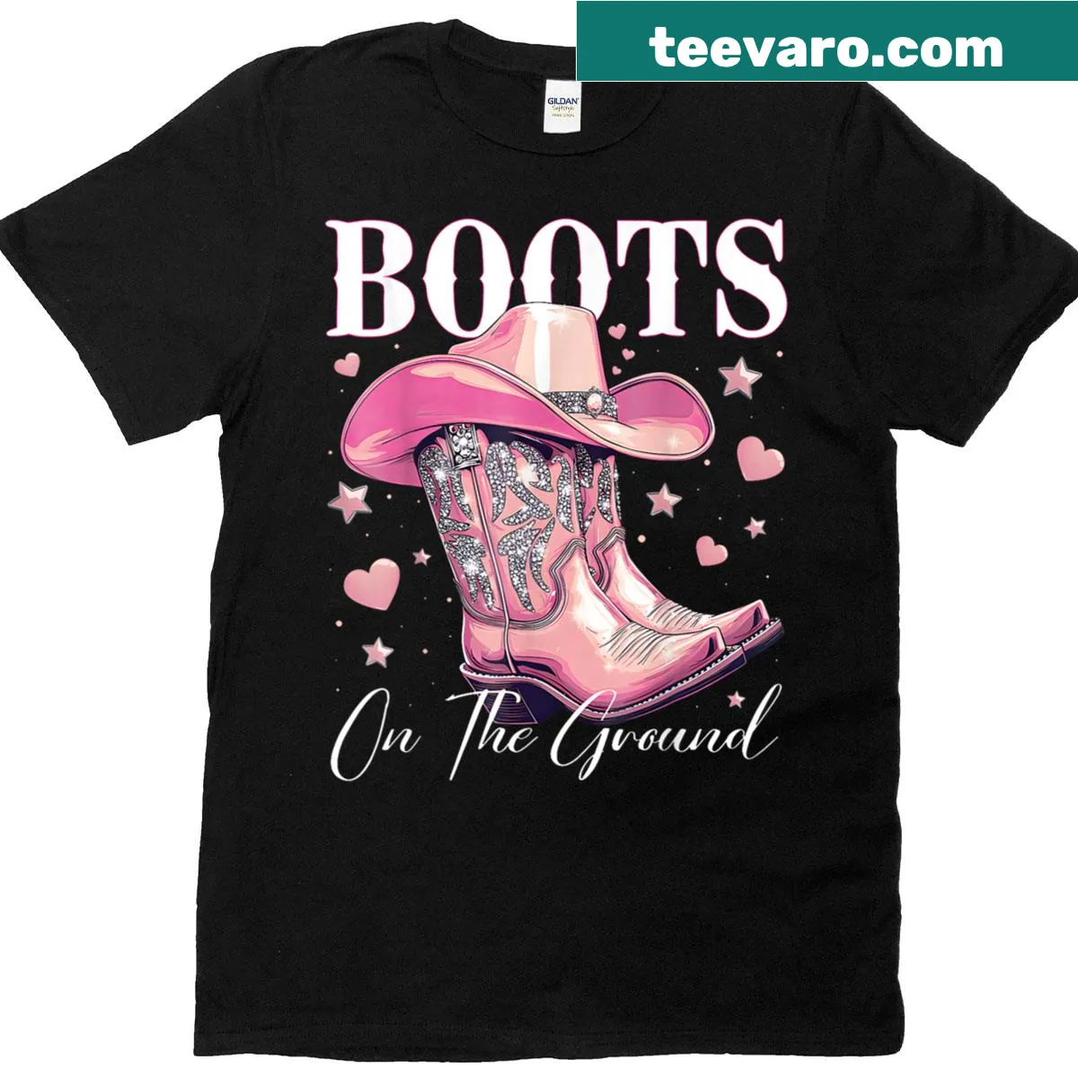 Cartoon graphic of cowboy boots for line dancing on a t-shirt — on a men's t-shirt
