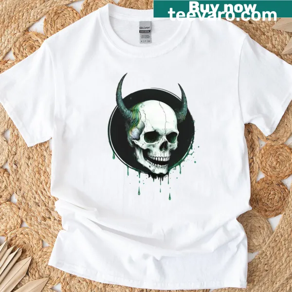 Humorous illustration featuring the phrase 'Born With Horns' on a t-shirt