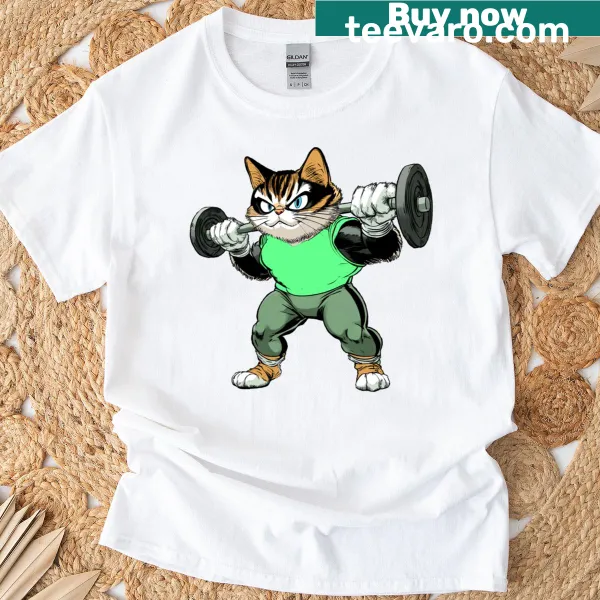 Playful Cat Fitness graphic t-shirt designed for gym-goers