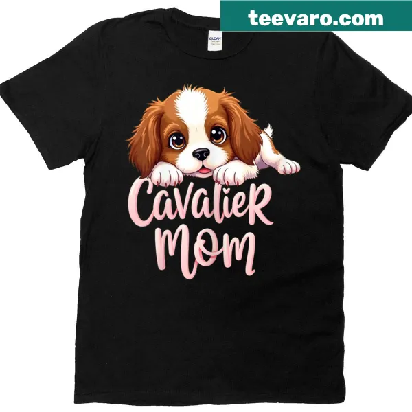 Cute Cavalier King Charles Spaniel mom t-shirt with puppy graphic