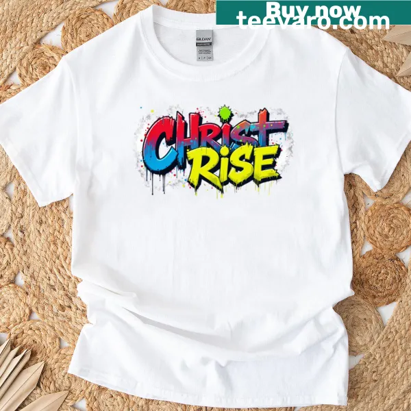 Graffiti-style Christ illustration on a graphic t-shirt