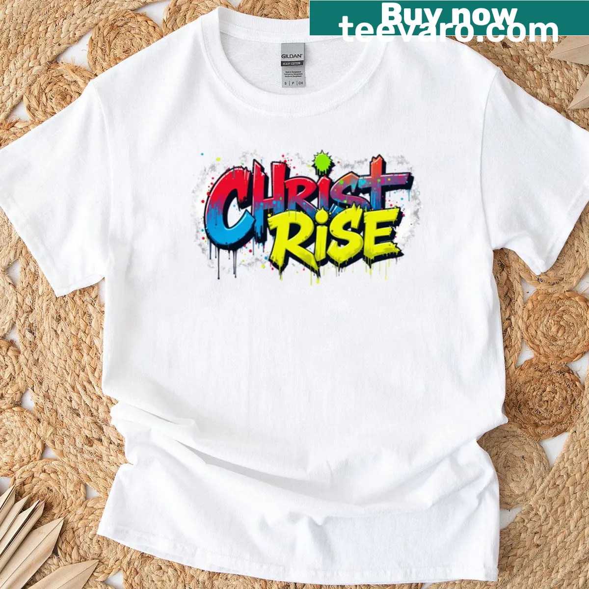 Graffiti-style Christ illustration on a graphic t-shirt — on a men's t-shirt