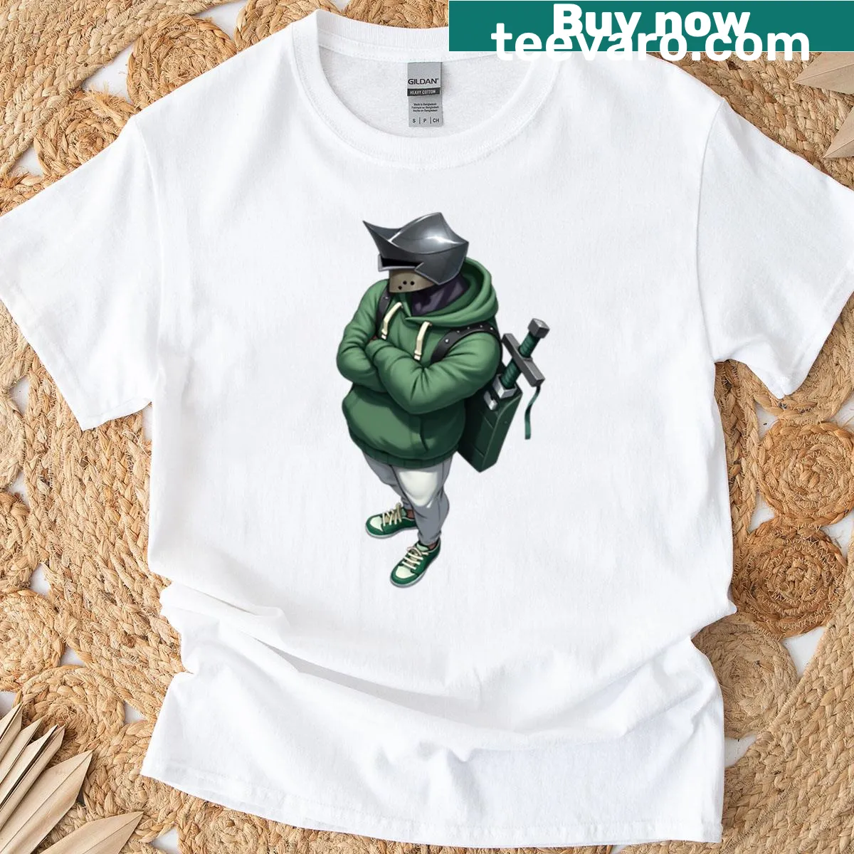 Urban samurai artwork on a streetwear T-shirt — on a men's t-shirt