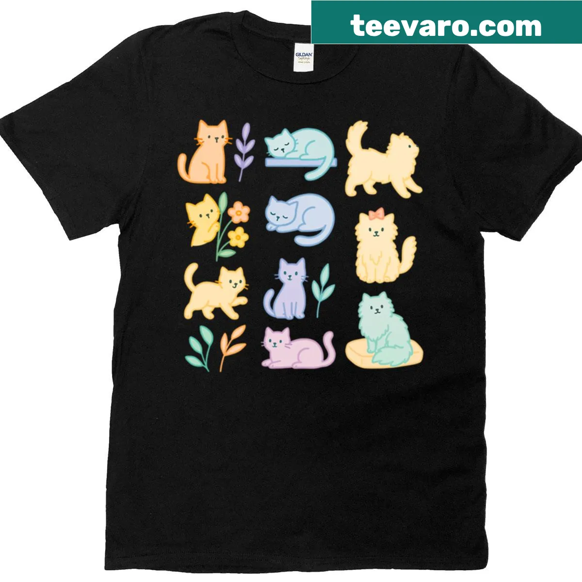 Cute T-shirt featuring playful cartoon cats design — on a men's t-shirt