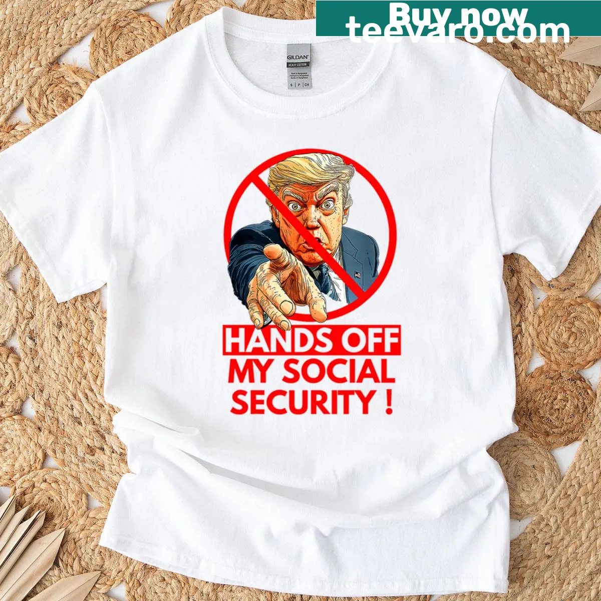 Sarcastic T-shirt with bold letters saying 'Hands Off.' — on a men's t-shirt