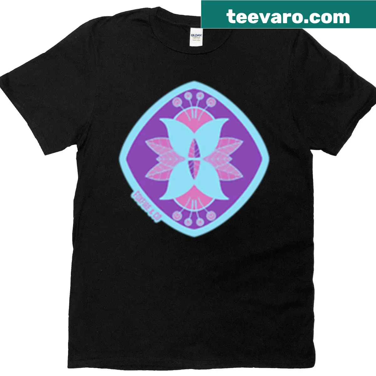 Illustrated floral design on a T-shirt featuring symmetrical patterns. — on a men's t-shirt