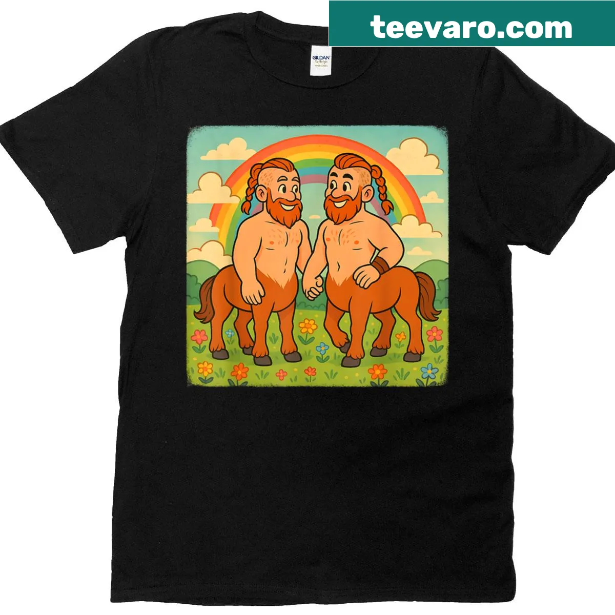 Illustration of a gay centaur couple on a T-shirt. — on a men's t-shirt