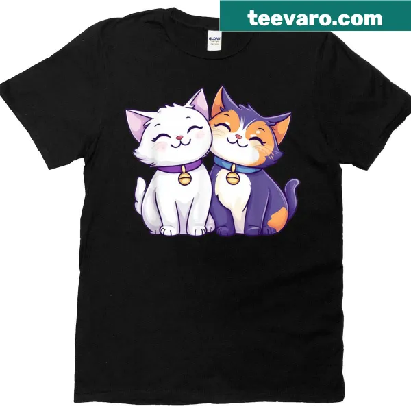 Cartoon design of a cute cat couple on a t-shirt