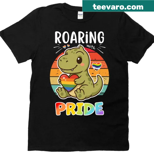 Adorable dinosaurs celebrating LGBTQ pride with playful expressions