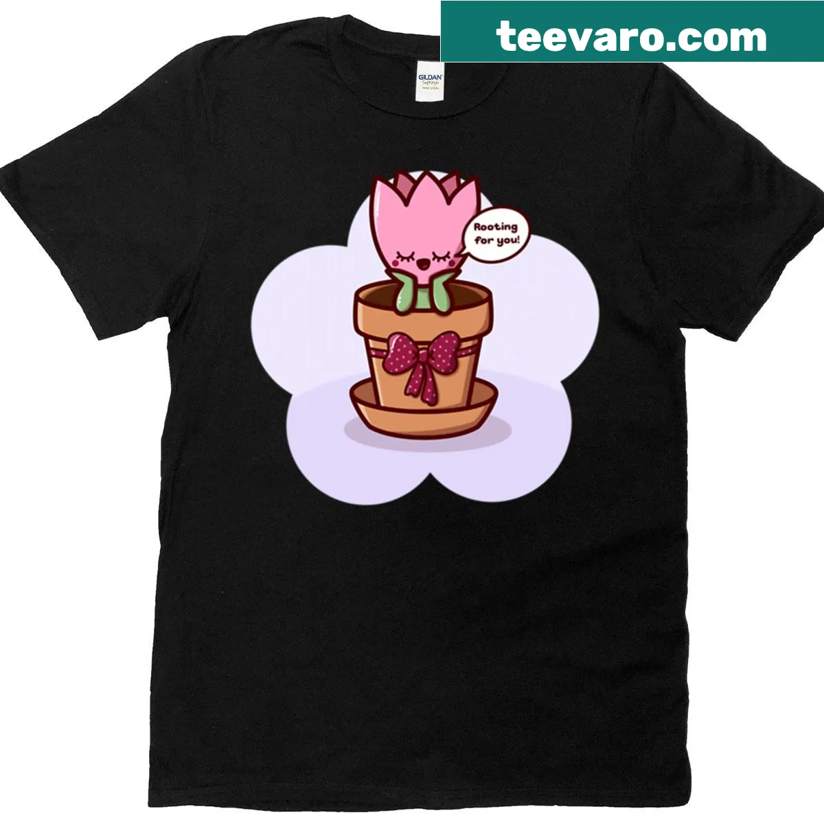 Cute tulip design with the phrase 'Rooting For You' on a t-shirt — on a men's t-shirt