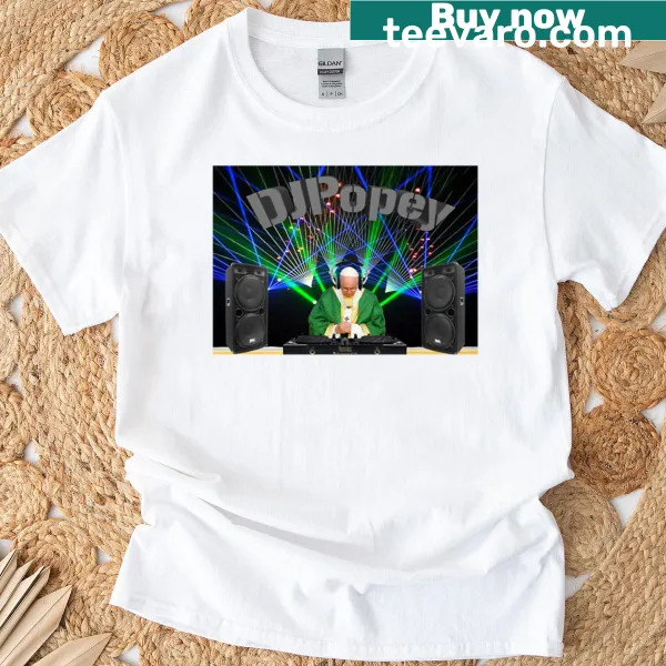 Playful T-shirt featuring a cartoon DJ Popey graphic.