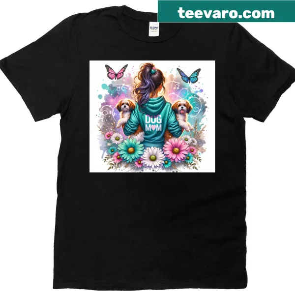 Cute 'Dog Mom' T-shirt featuring Havanese, Shih Tzu, and Lhasa Apso illustrations