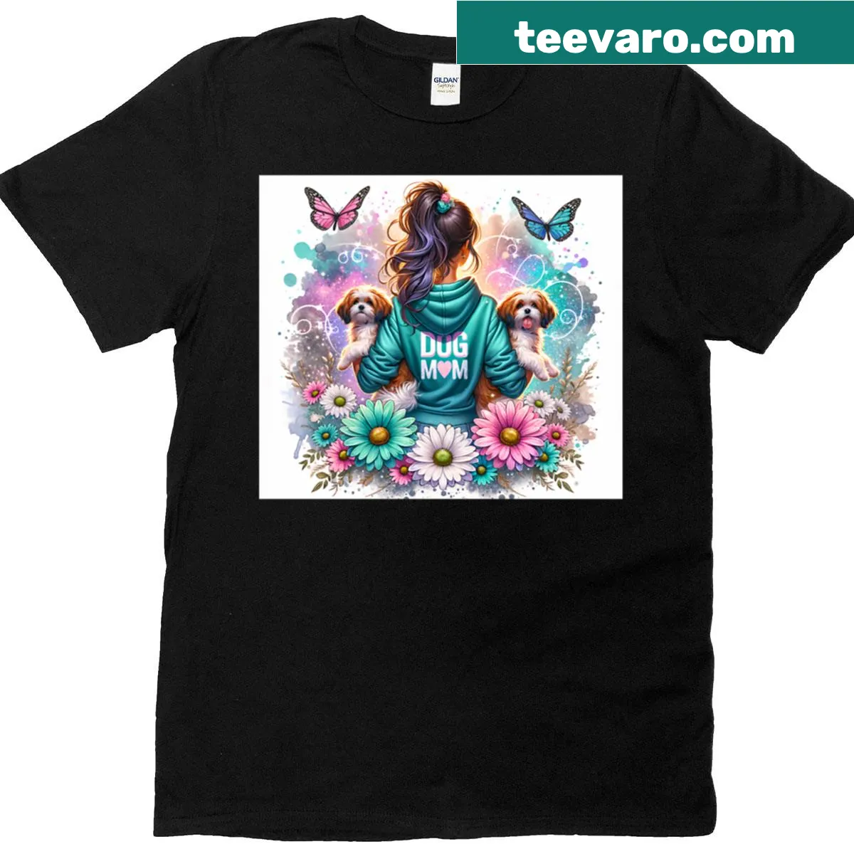 Cute 'Dog Mom' T-shirt featuring Havanese, Shih Tzu, and Lhasa Apso illustrations — on a men's t-shirt