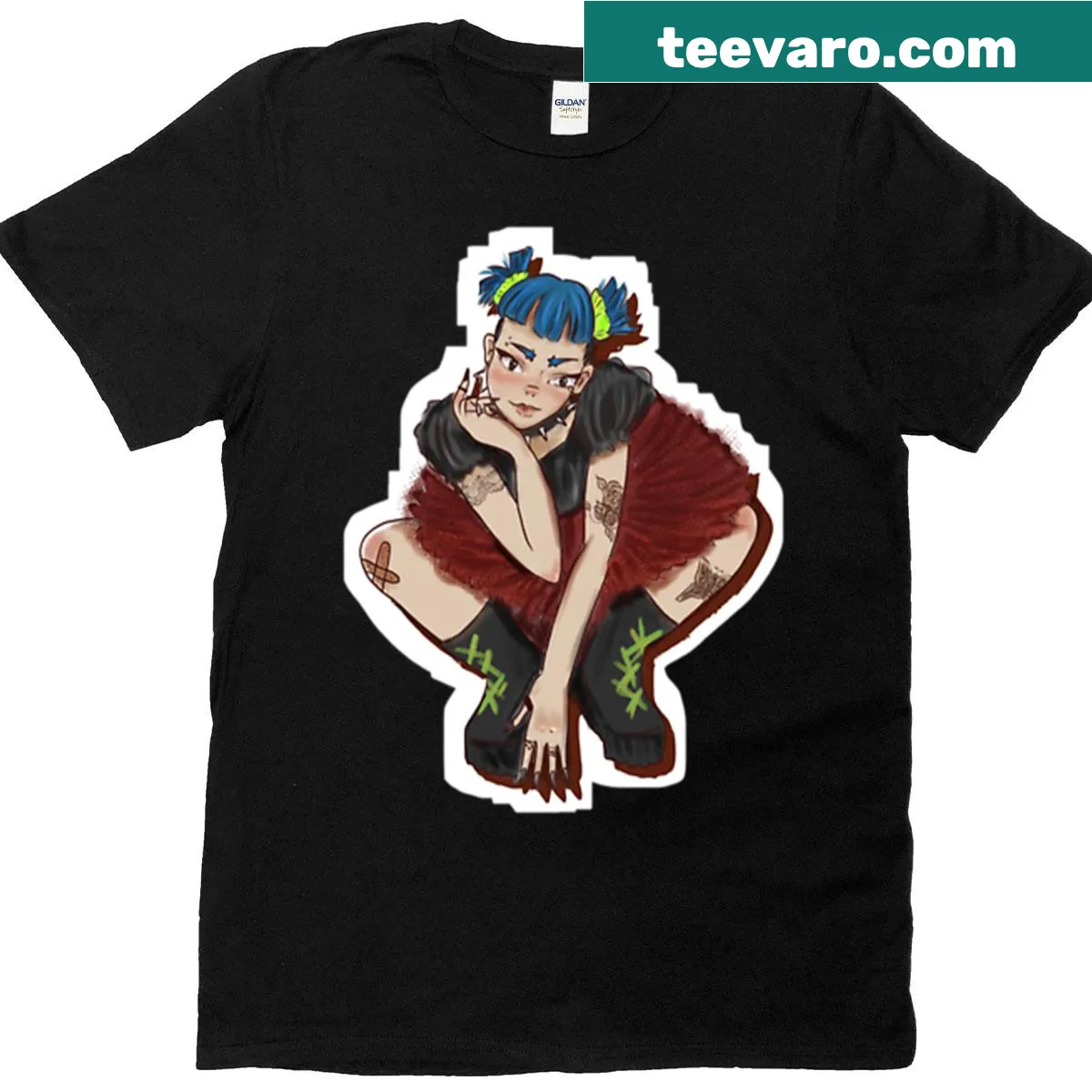 Edgy Electric Rock Girl T-shirt with a bold design — on a men's t-shirt