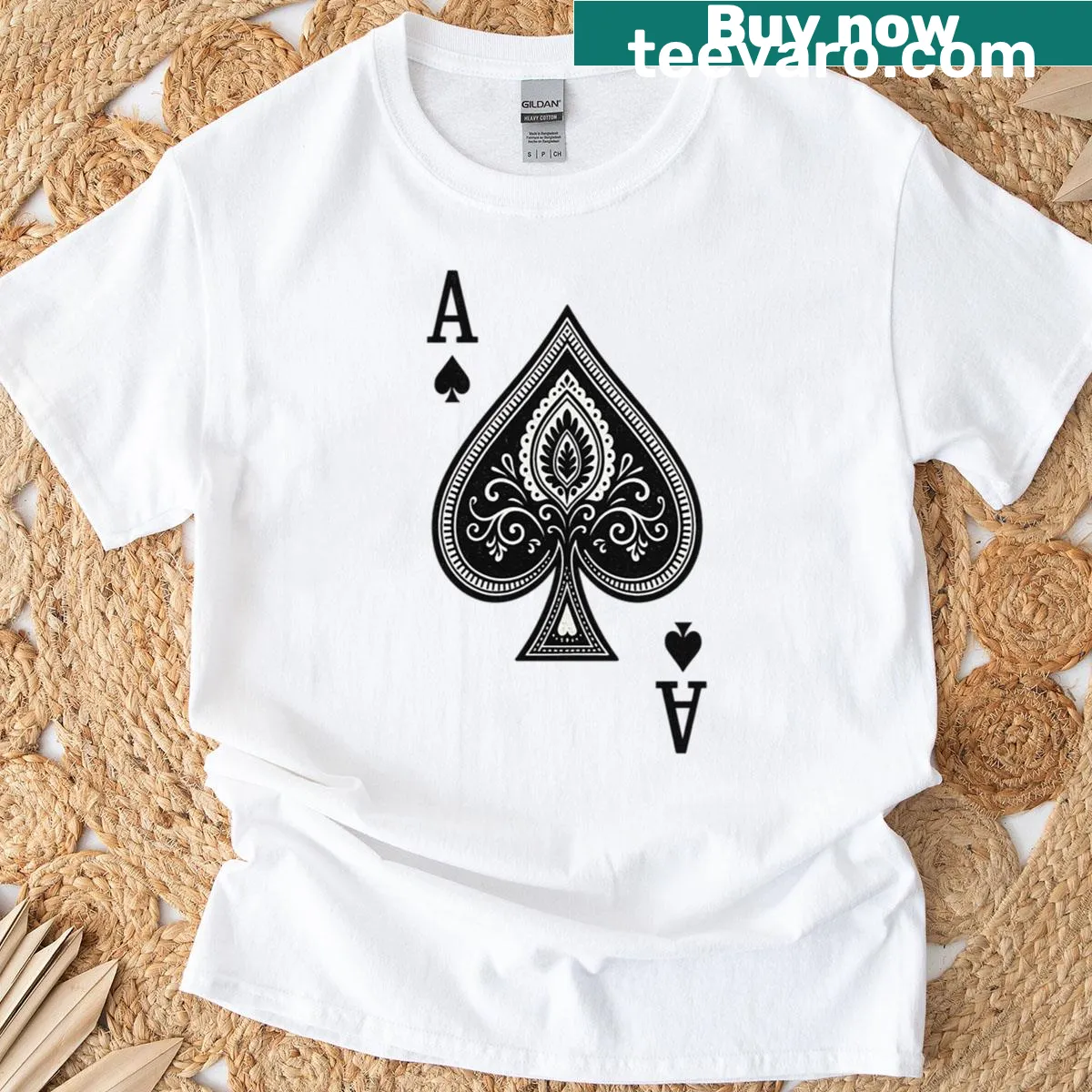 Vintage ace of spades card design t-shirt — on a men's t-shirt