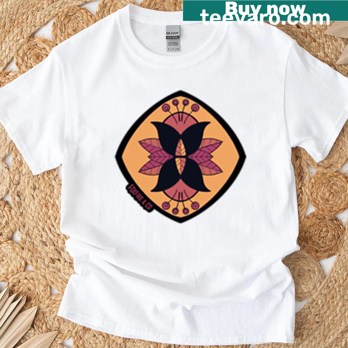 Dark folk floral crest oversized t-shirt — on a men's t-shirt