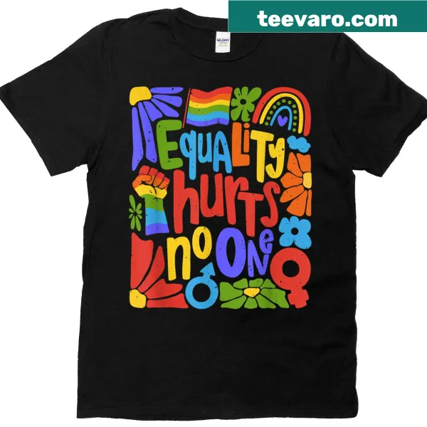 Rainbow LGBTQ Pride t-shirt with floral design and equality message