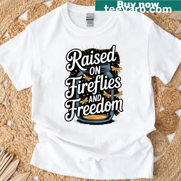 Christian T-shirt with 'Fireflies And Jesus' text celebrating country life.
