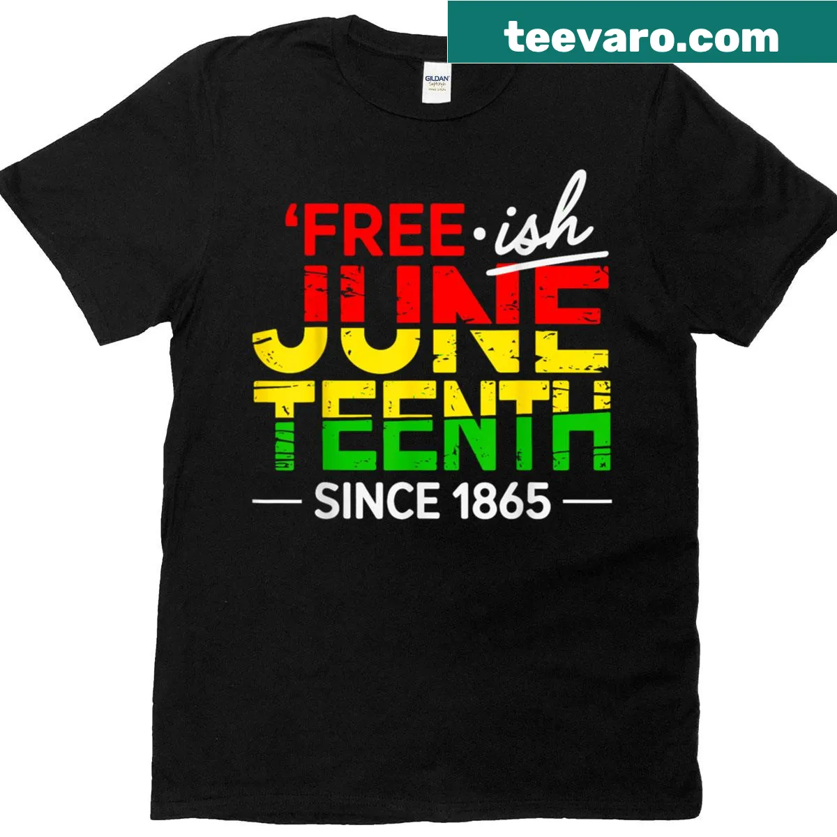 'Free Ish' graphic celebrating Juneteenth on a T-shirt — on a men's t-shirt