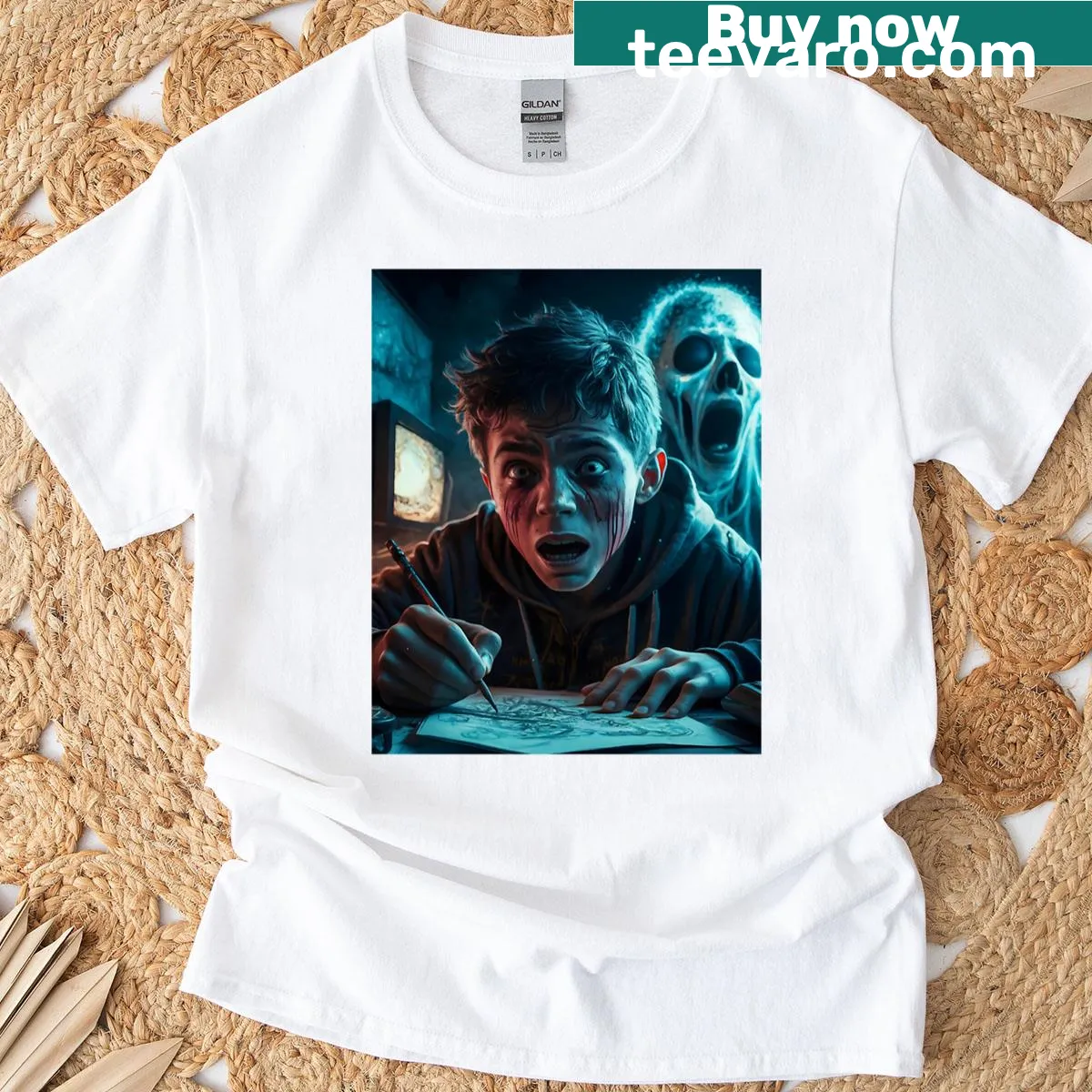 Graphic t-shirt featuring an abstract artistic vision — on a men's t-shirt
