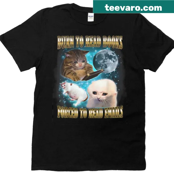 Cat-themed shirt about reading books and emails