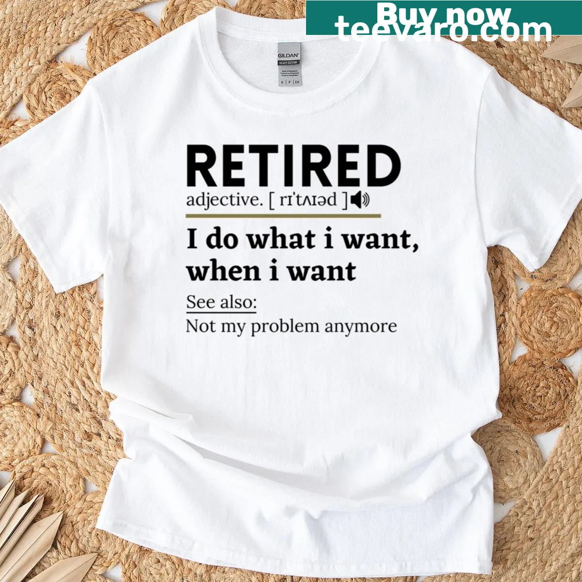 Oversized funny retirement saying t-shirt for newly retired individuals — on a men's t-shirt