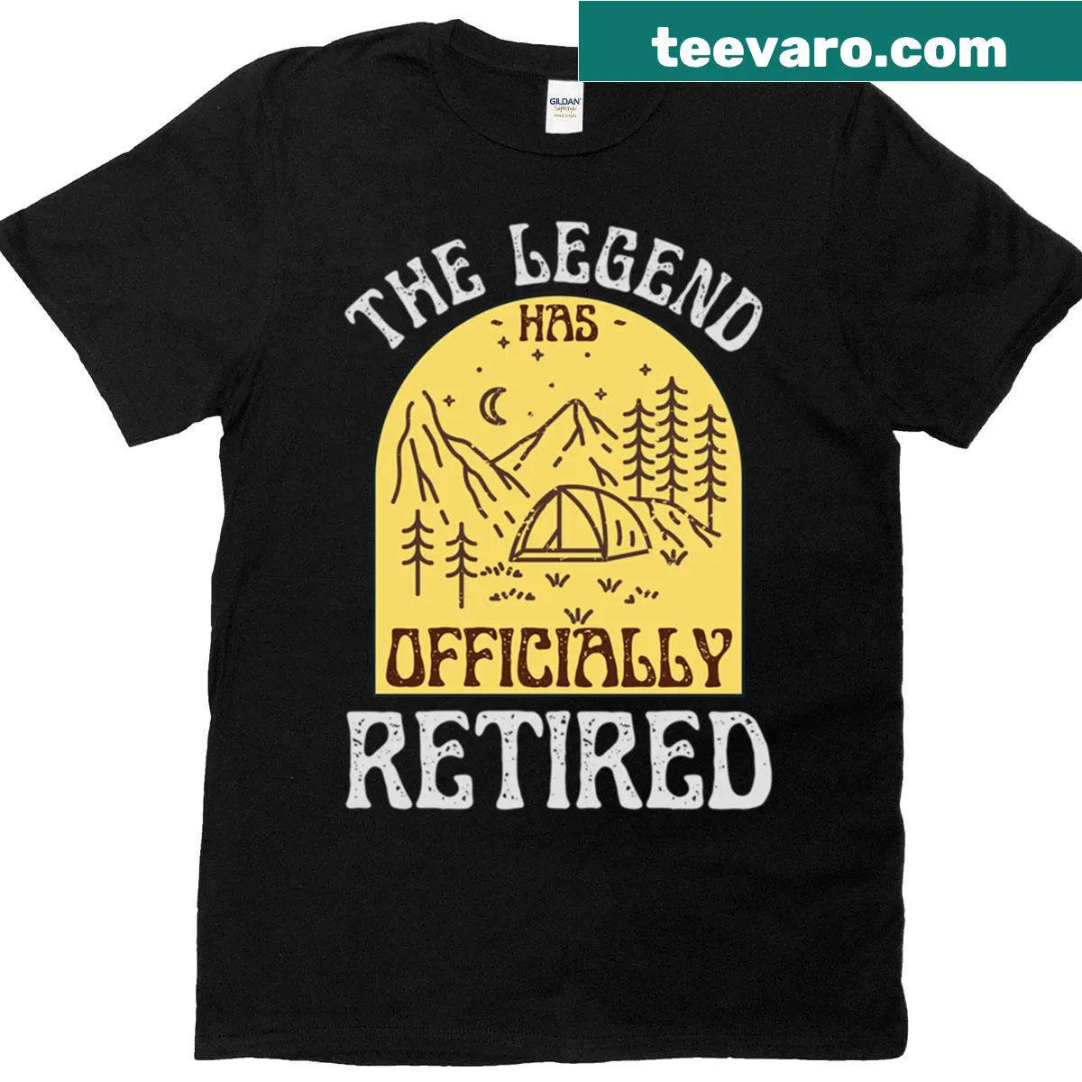 Vintage retirement T-shirt with camping theme and humorous text — on a men's t-shirt