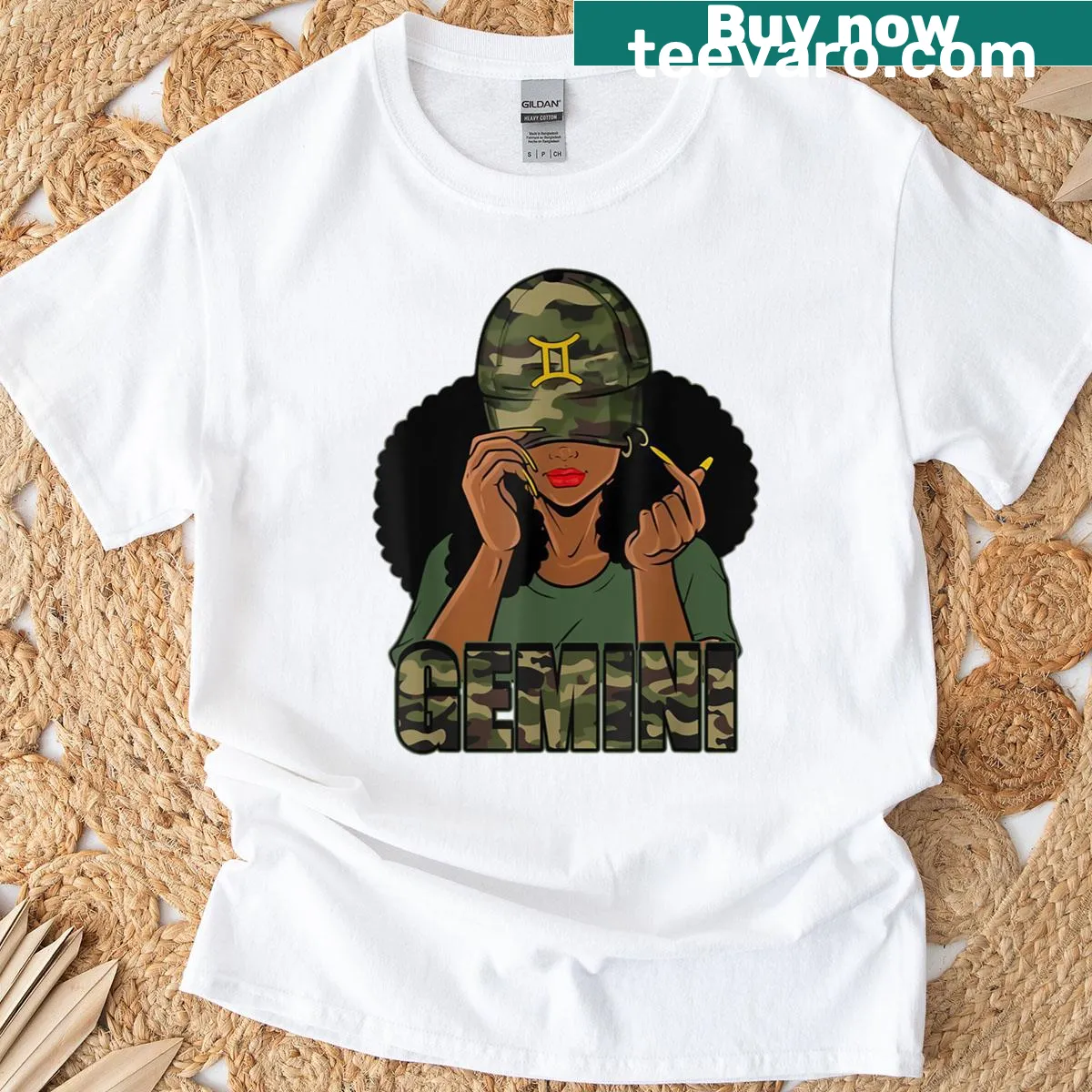 Gemini Zodiac sign shirt in camouflage pattern — on a men's t-shirt