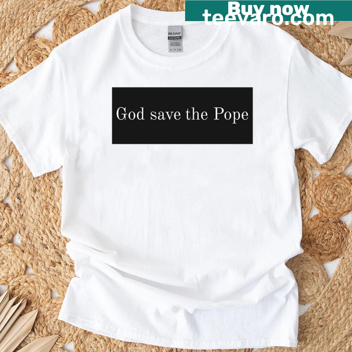 Typography T-shirt with the phrase 'God Save The Pope' — on a men's t-shirt
