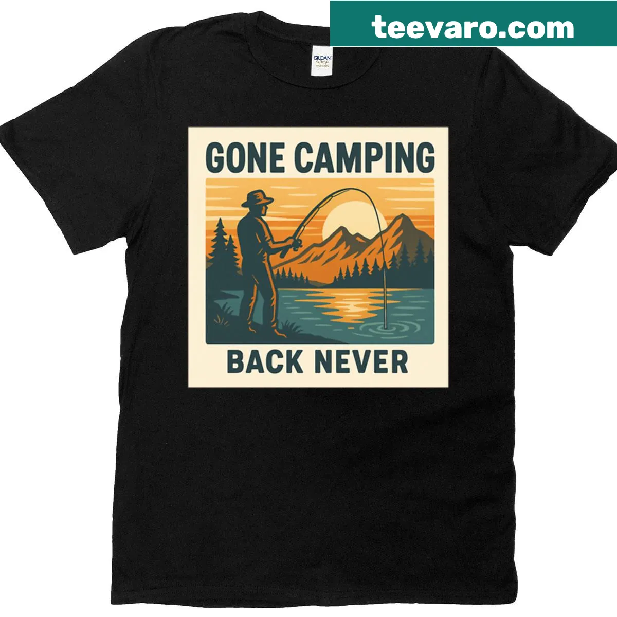 Camping-themed T-shirt with adventurous design — on a men's t-shirt