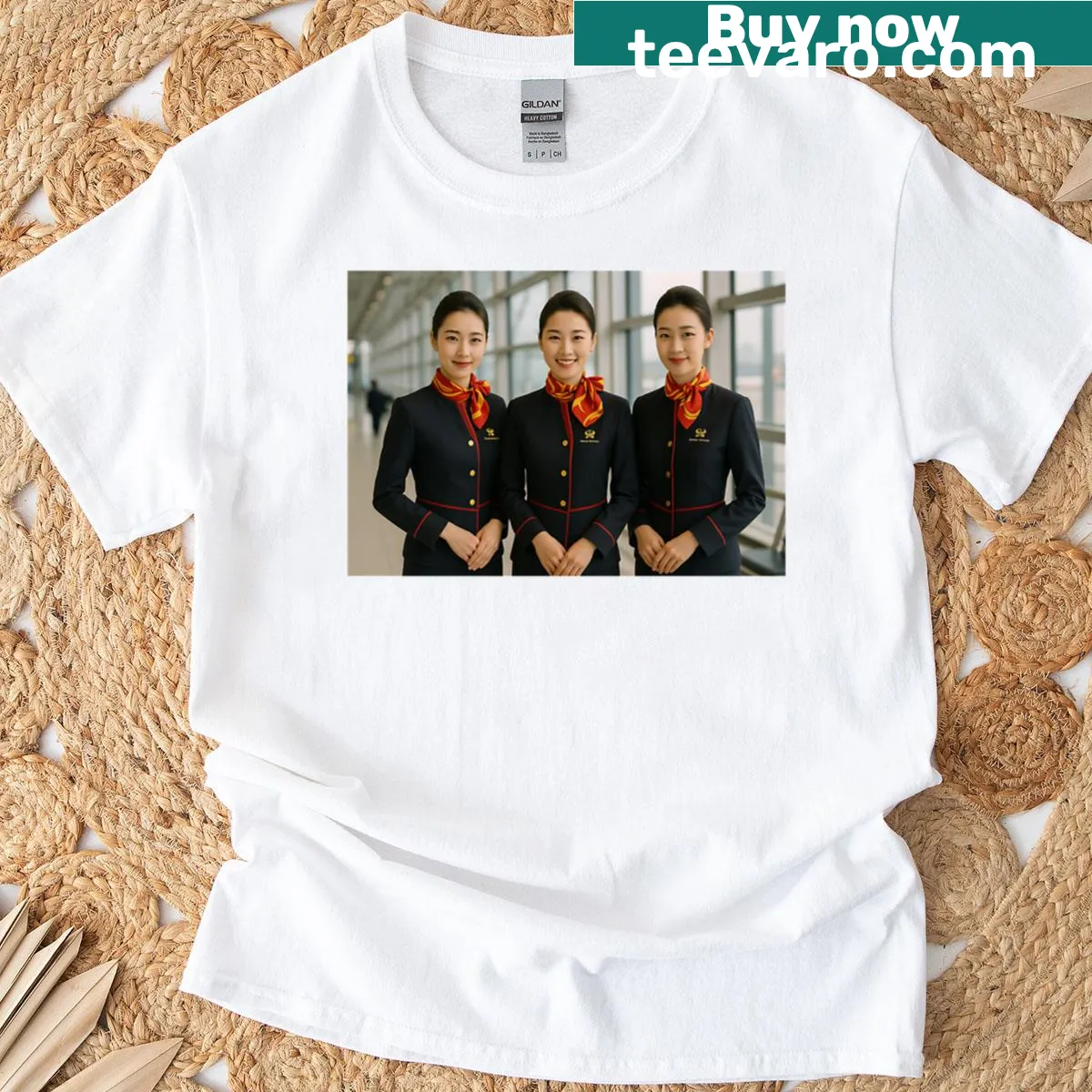 T-shirt featuring Hainan Cabin Crew design — on a men's t-shirt