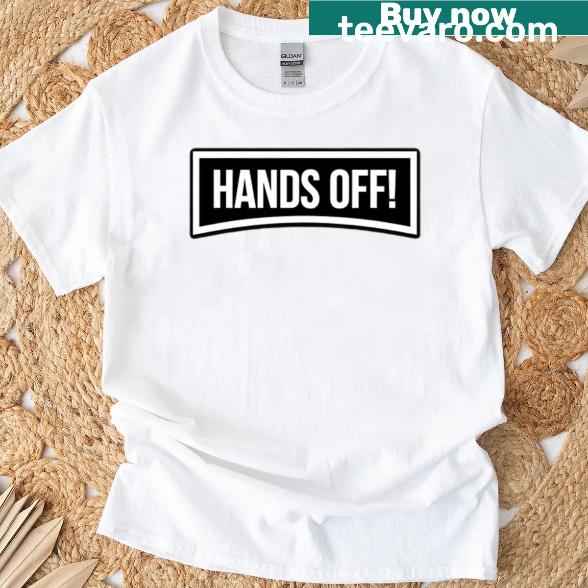 Simple 'Hands Off' t-shirt for casual wear — on a men's t-shirt