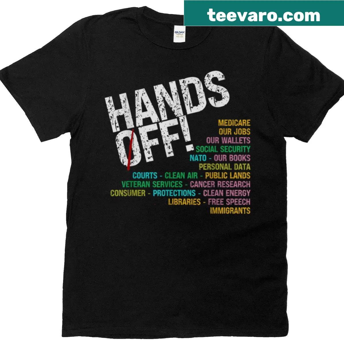 T-shirt with 'Hands Off Our Freedoms' text design — on a men's t-shirt