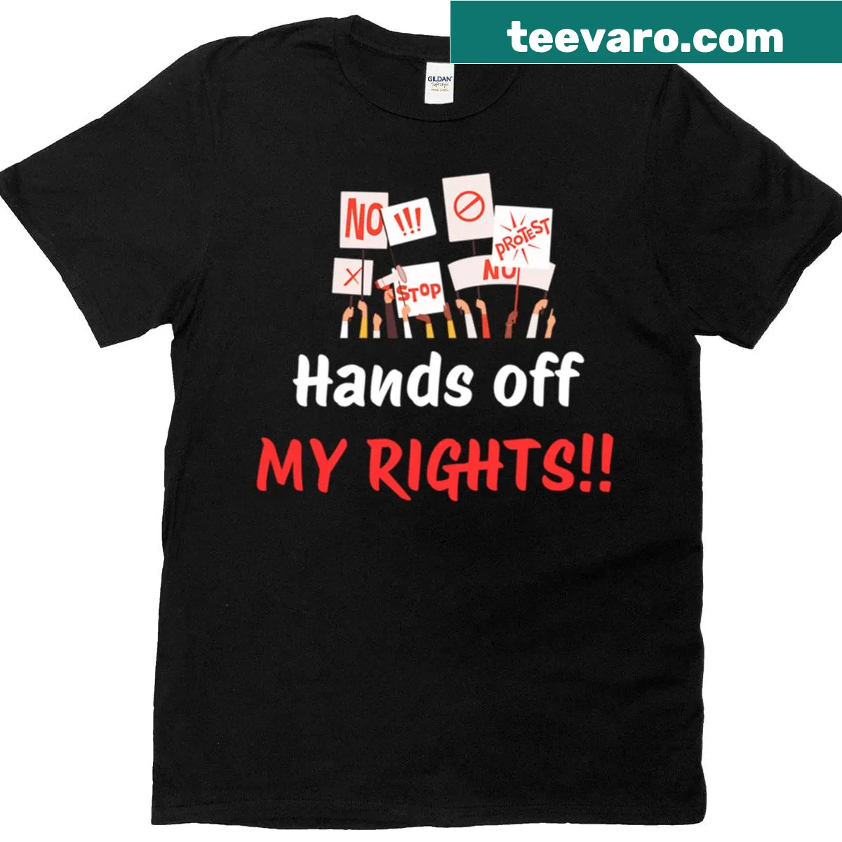 Bold illustration of a protest crowd representing activism and unity — on a men's t-shirt