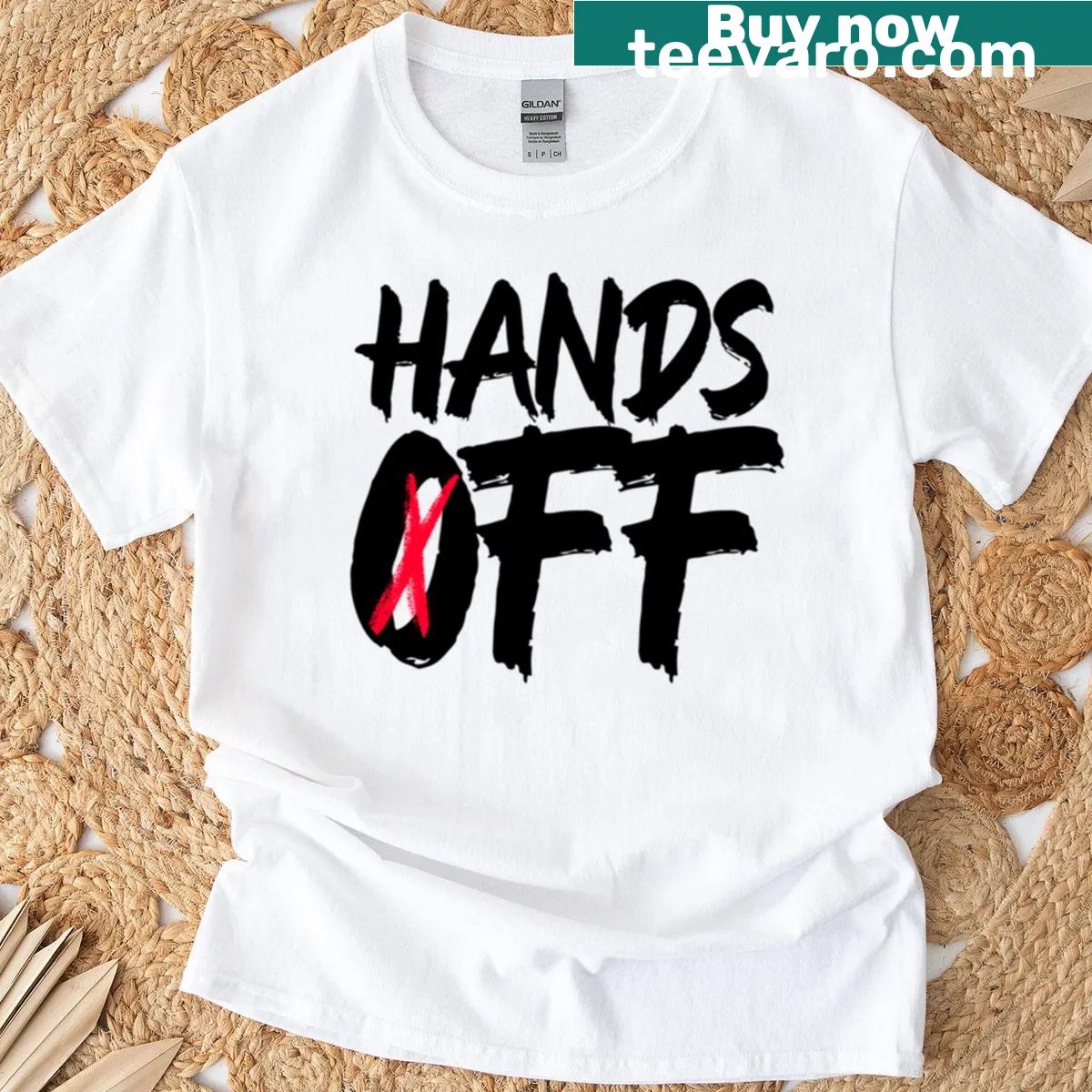 T-shirt with 'Hands Off' and 'Defend Democracy' text for activism — on a men's t-shirt