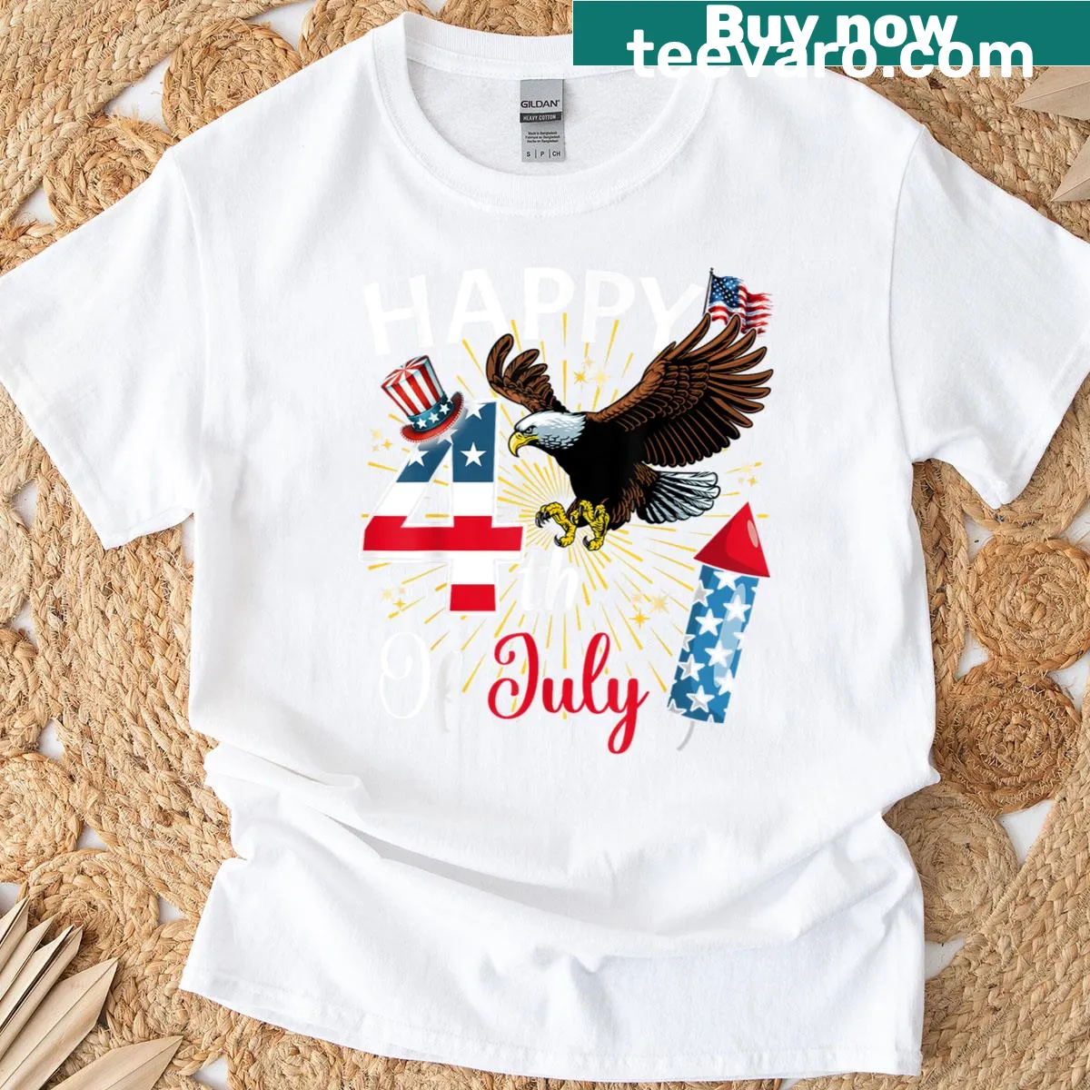 Patriotic t-shirt with American flag for Fourth of July — on a men's t-shirt