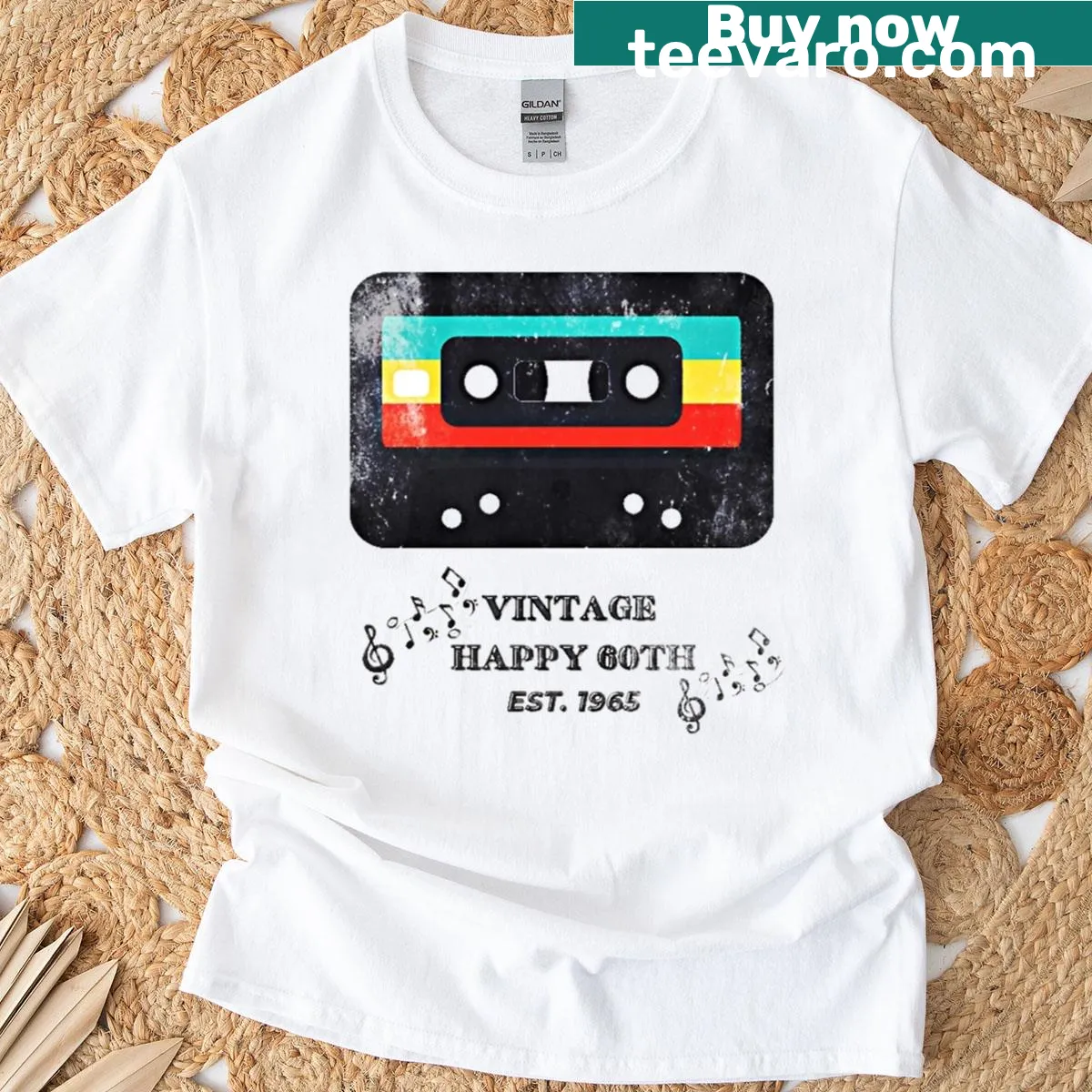 T-shirt with Happy 60th text in bold typography — on a men's t-shirt