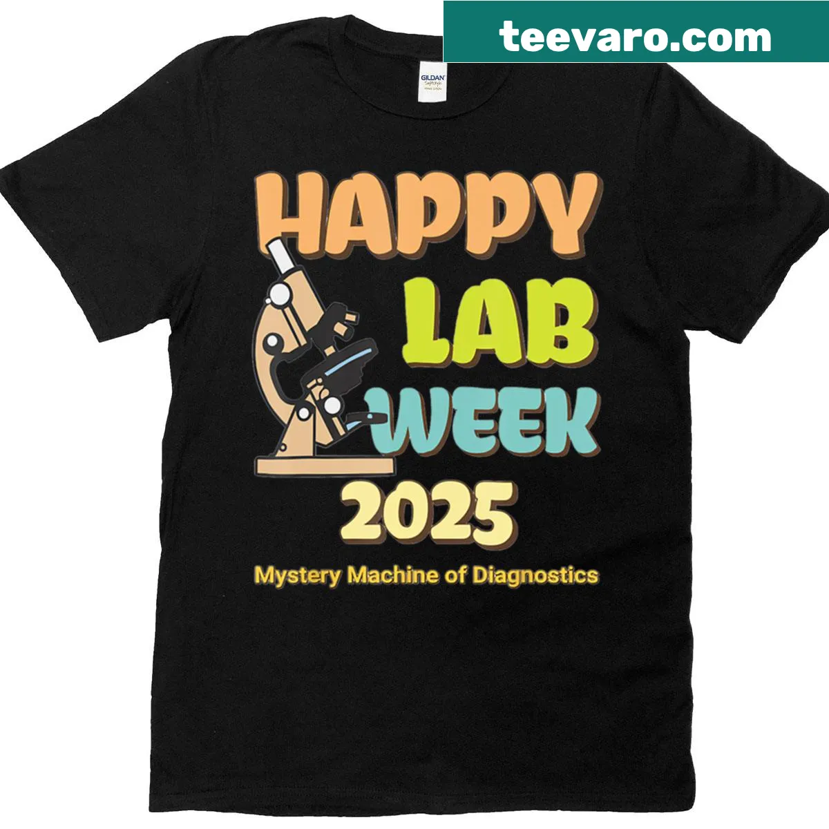 Lab Week 2025 graphic on a t-shirt for diagnostics professionals. — on a men's t-shirt