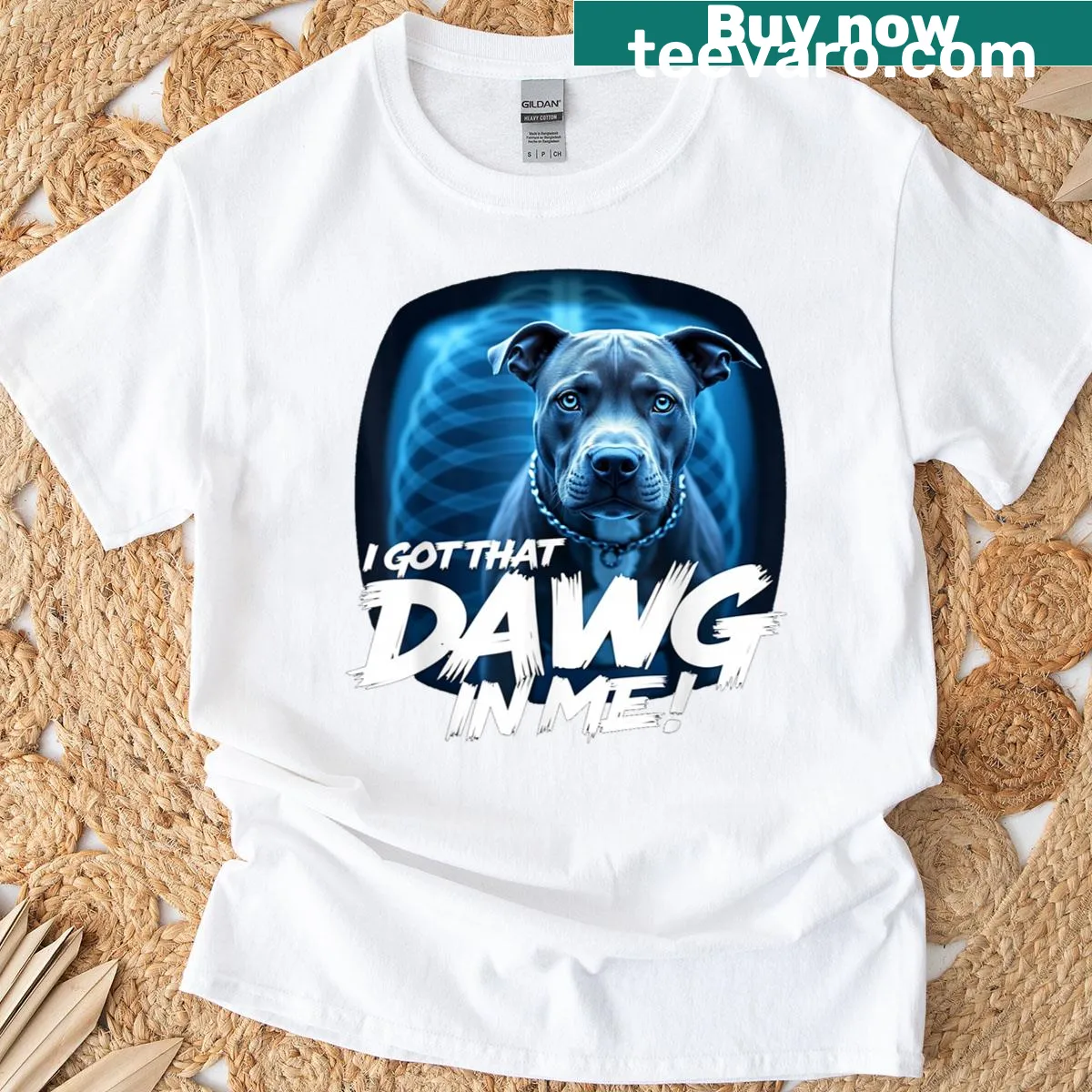 X-ray graphic of a pitbull with humorous text — on a men's t-shirt