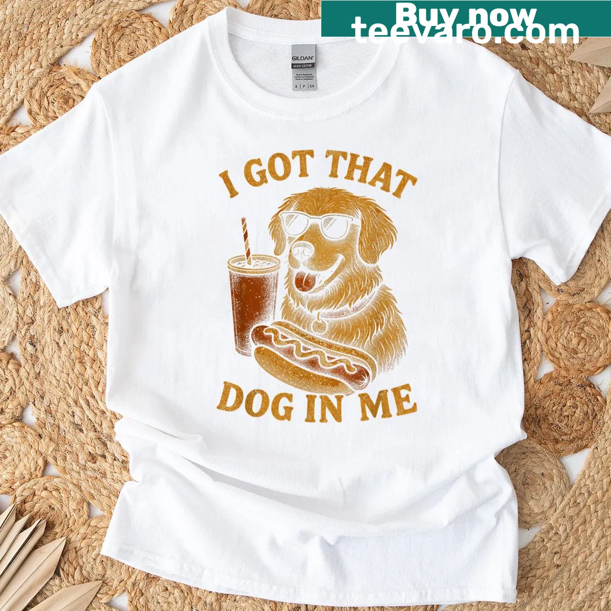 Funny hot dog cartoon graphic t-shirt for Fourth of July — on a men's t-shirt