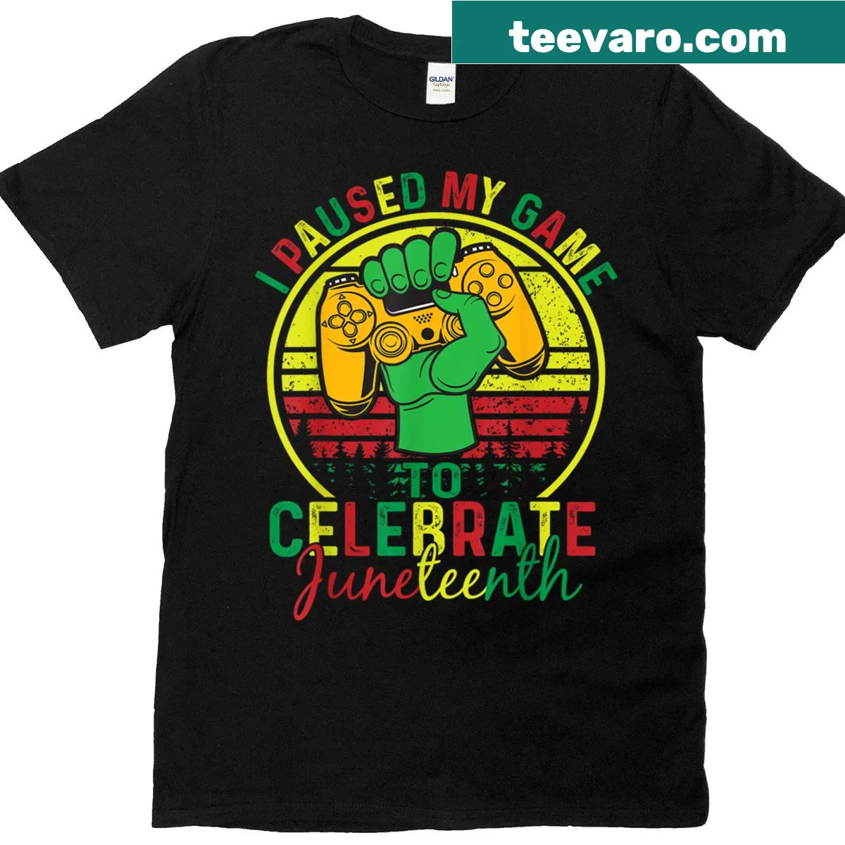 T-shirt celebrating Juneteenth with gaming reference — on a men's t-shirt