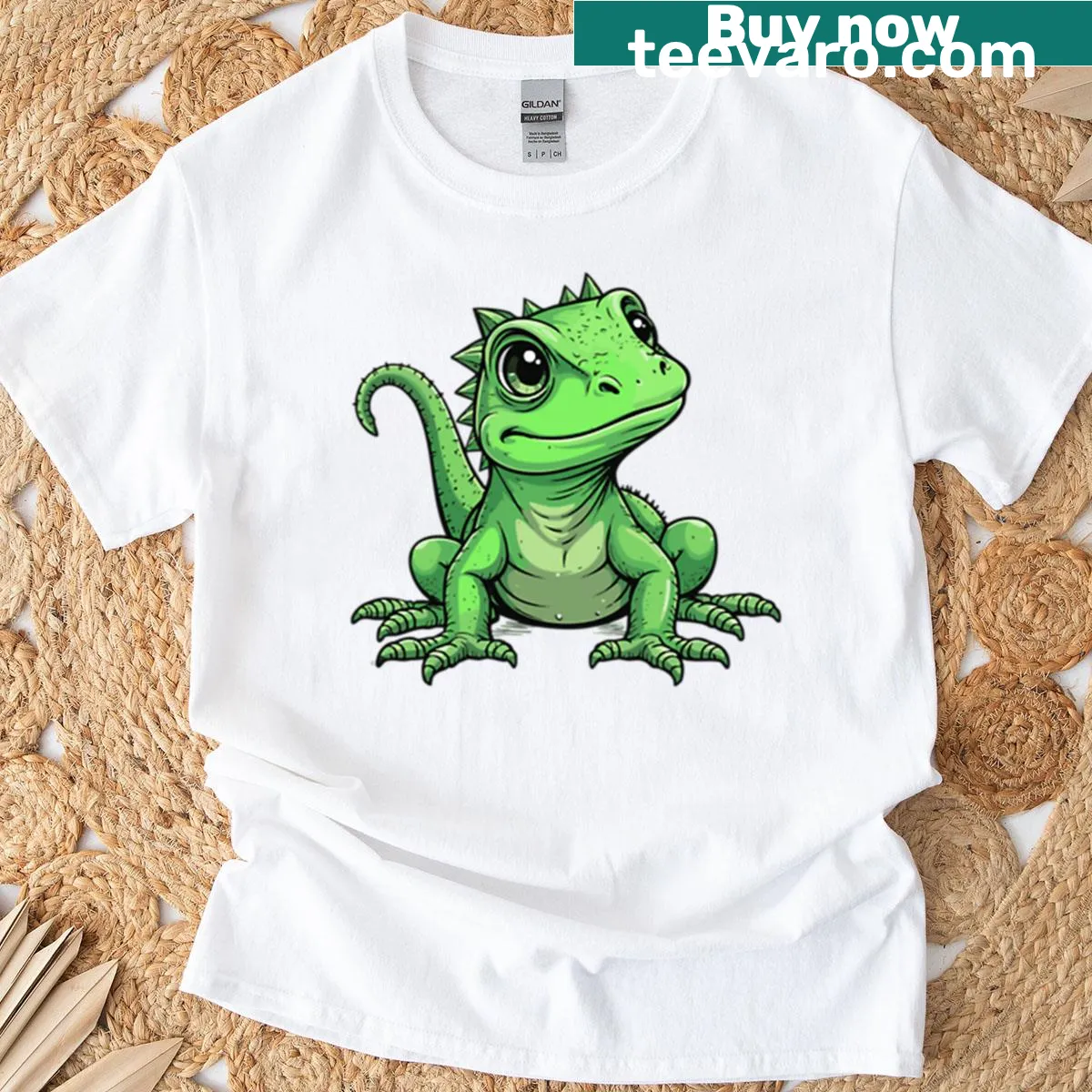 Illustrated iguana graphic on a t-shirt — on a men's t-shirt