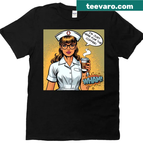 Nurse humor t-shirt with coffee-themed graphic and text