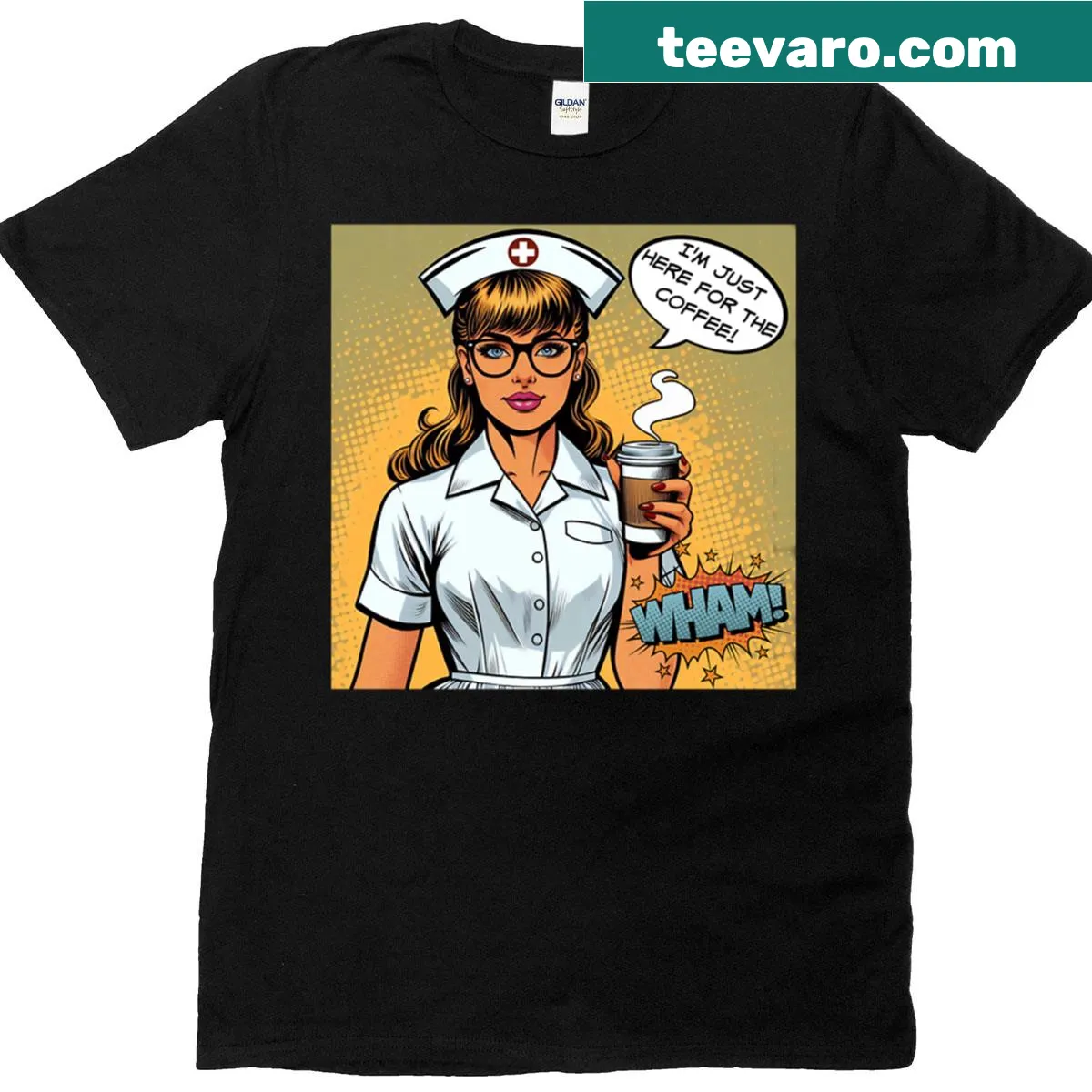 Nurse humor t-shirt with coffee-themed graphic and text — on a men's t-shirt
