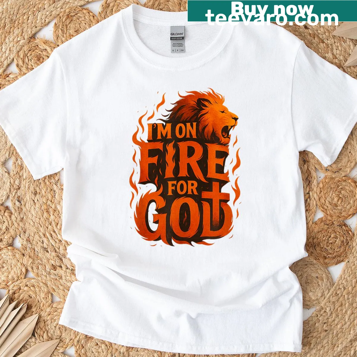 Inspirational t-shirt with 'I'm On Fire For God' text design — on a men's t-shirt