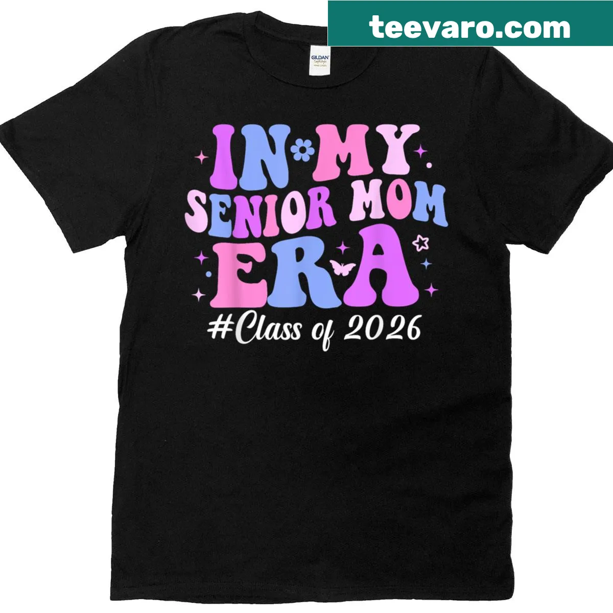 T-shirt with 'In My Senior Mom Era Class Of 2026' text in a groovy style — on a men's t-shirt