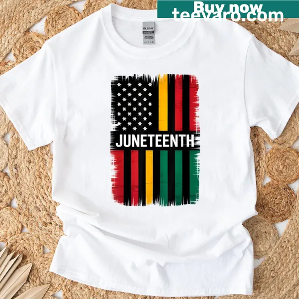 Juneteenth 1865 T-shirt with African American pride flag design