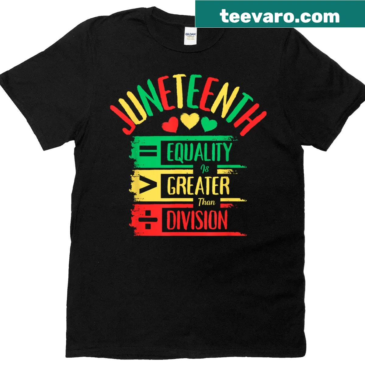 Equality Is Greater Than Division text design on T-shirt — on a men's t-shirt