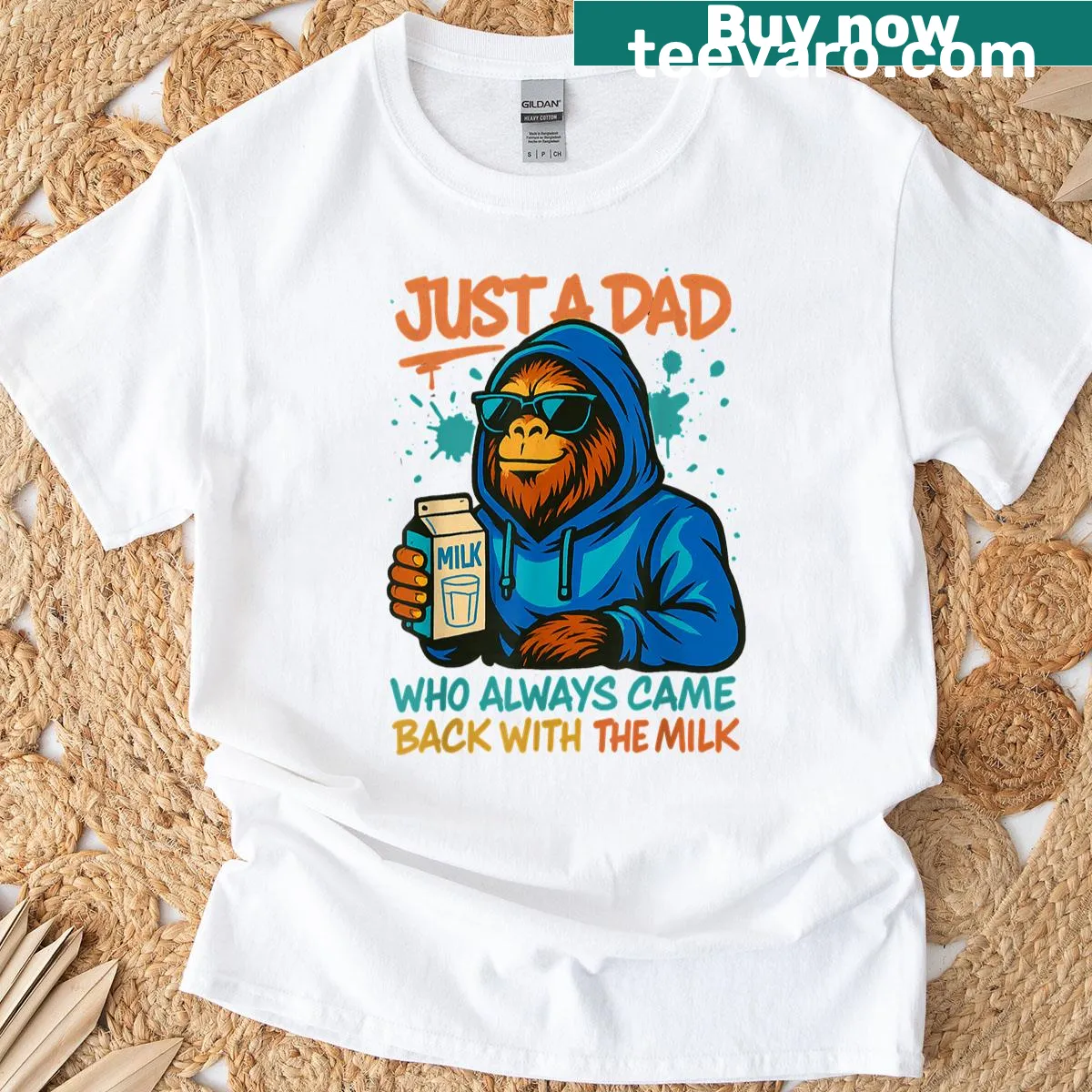 Sentimental and humorous text with Bigfoot graphic for dads — on a men's t-shirt
